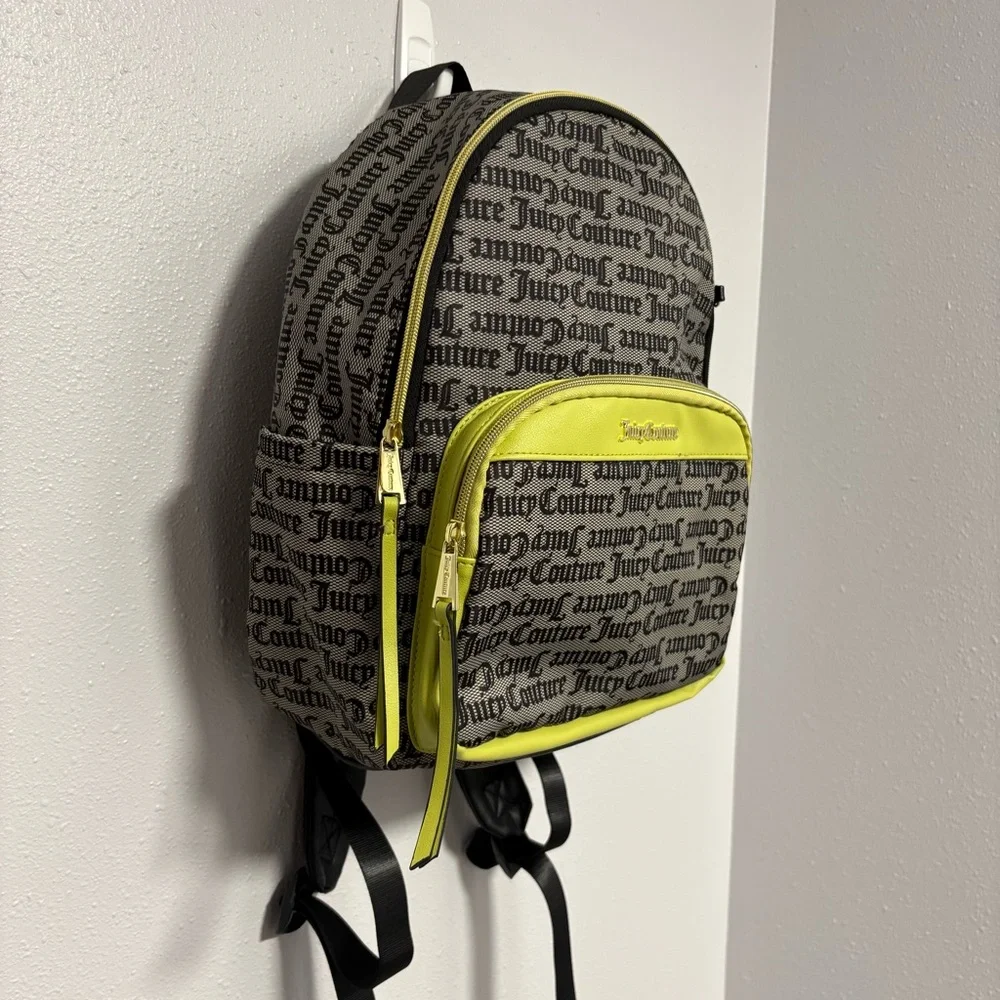 Juicy Couture Neon Yellow-Trim Logo Mini Backpack